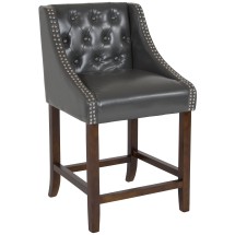 Flash Furniture CH-182020-T-24-DKGY-GG 24''H Transitional Tufted Walnut Counter Height Stool with Accent Nail Trim in Dark Gray LeatherSoft