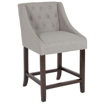 Flash Furniture CH-182020-T-24-LTGY-F-GG 24''H Transitional Tufted Walnut Counter Height Stool with Accent Nail Trim in Light Gray Fabric