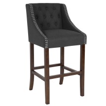 Flash Furniture CH-182020-T-30-BK-F-GG 30" Transitional Tufted Walnut Barstool with Accent Nail Trim in Charcoal Fabric