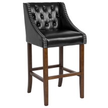 Flash Furniture CH-182020-T-30-BK-GG 30" Transitional Tufted Walnut Barstool with Accent Nail Trim in Black LeatherSoft