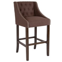 Flash Furniture CH-182020-T-30-BN-F-GG 30&quot; Transitional Tufted Walnut Barstool with Accent Nail Trim in Brown Fabric