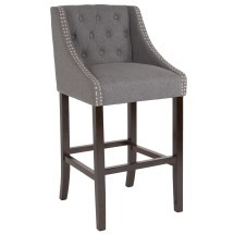Flash Furniture CH-182020-T-30-DKGY-F-GG 30&quot; Transitional Tufted Walnut Barstool with Accent Nail Trim in Dark Gray Fabric