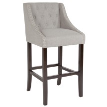 Flash Furniture CH-182020-T-30-LTGY-F-GG 30" Transitional Tufted Walnut Barstool with Accent Nail Trim in Light Gray Fabric