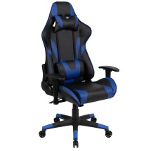 Flash Furniture CH-187230-1-BL-GG X20 Blue LeatherSoft Gaming / Racing Office Ergonomic Swivel Chair with Reclining Back