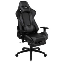 Flash Furniture CH-187230-GY-GG X30 Gray LeatherSoft Gaming / Racing Office Ergonomic Reclining Computer Chair with Slide-Out Footrest