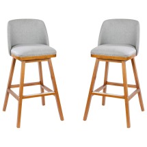 Flash Furniture CH-192162X000-30-GY-GG Transitional 30" Gray Faux Linen Barstool with Silver Nailhead Trim, Walnut Wood Frame, Set of 2