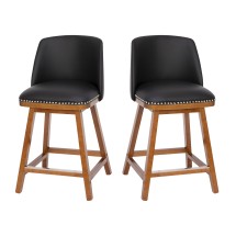 Flash Furniture CH-192162X000PU-24-BK-GG Transitional 24&quot; Black LeatherSoft Counter Stool with Silver Nailhead Trim, Walnut Wood Frame, Set of 2