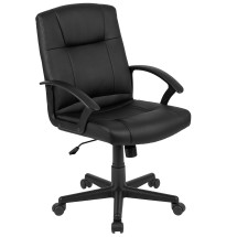 Flash Furniture CH-197220X000-BK-GG Mid-Back Black LeatherSoft-Padded Task Office Chair with Arms