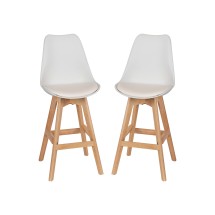 Flash Furniture CH-210925-7-WH-GG Commercial 27&quot; White Plastic Backrest Leathersoft Padded Seat Counter Stool with Oak Wood Frame, Set of 2