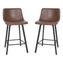 Flash Furniture CH-212069-24-DKBR-GG Modern Armless 24" Chocolate Brown LeatherSoft Counter Height Stool, Black Metal Frame, Set of 2