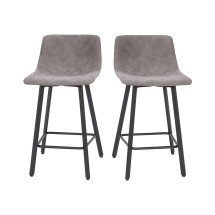 Flash Furniture CH-212069-24-GY-GG Modern Armless 24&quot; Gray LeatherSoft Counter Height Stool, Black Metal Frame, Set of 2