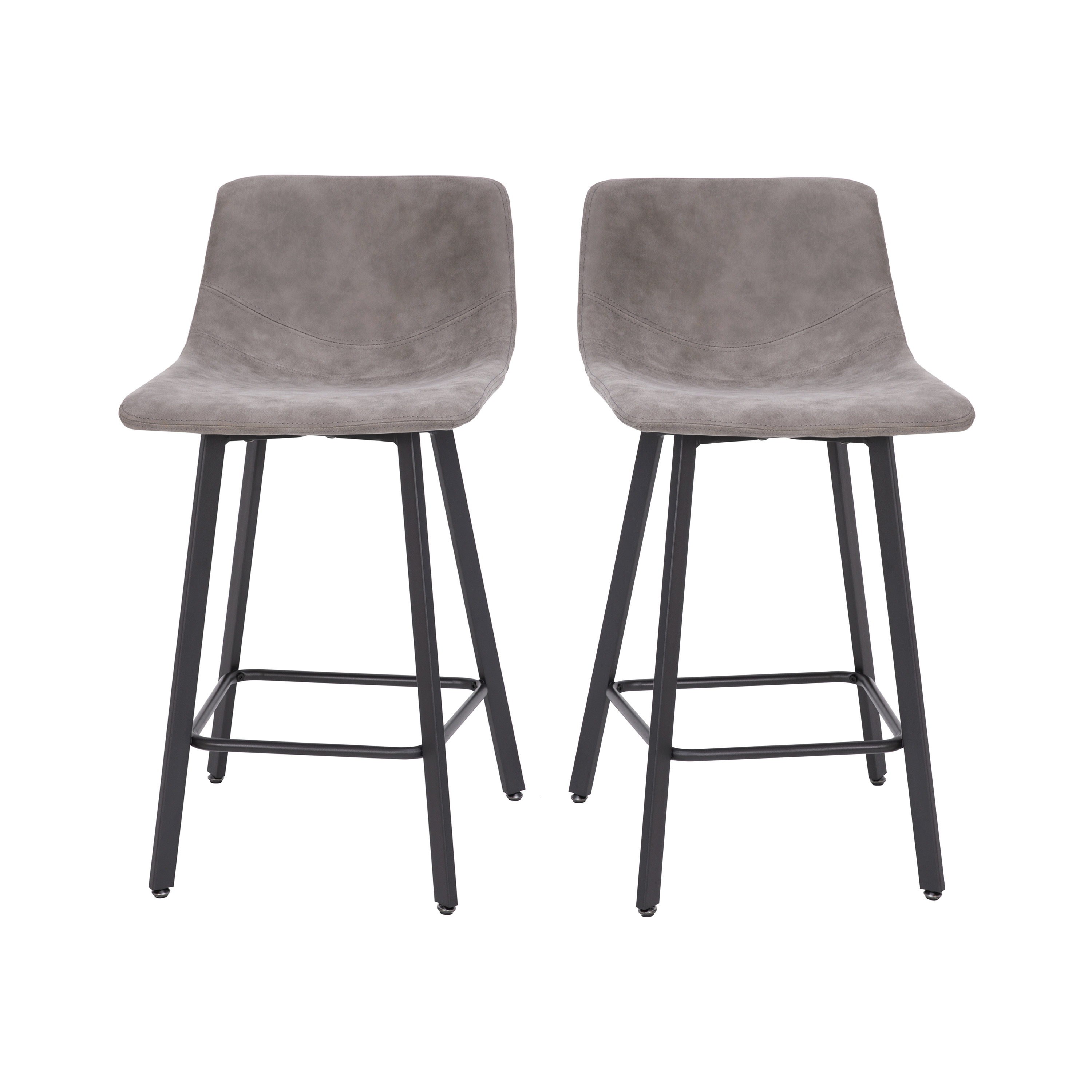 Flash Furniture CH-212069-24-GY-GG Modern Armless 24" Gray LeatherSoft Counter Height Stool, Black Metal Frame, Set of 2