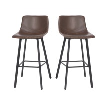 Flash Furniture CH-212069-30-DKBR-GG Modern Armless 30&quot; Chocolate Brown LeatherSoft Bar Height Stool, Black Iron Frame, Set of 2