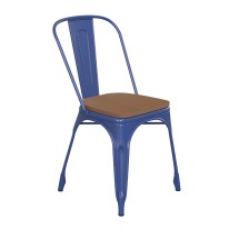 Flash Furniture CH-31230-BL-PL1T-GG Blue Metal Indoor/Outdoor Stackable Chair with Teak Poly Resin Wood Seat