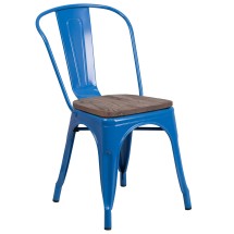 Flash Furniture CH-31230-BL-WD-GG Blue Metal Stackable Chair with Wood Seat