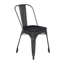 Flash Furniture CH-31230-BQ-PL1B-GG Black-Antique Gold Metal Indoor/Outdoor Stackable Chair with Black Poly Resin Wood Seat