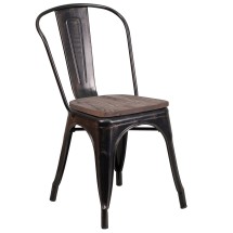 Flash Furniture CH-31230-BQ-WD-GG Black-Antique Gold Metal Stackable Chair with Wood Seat
