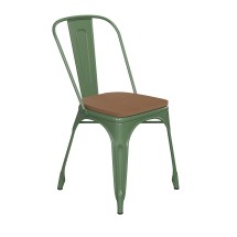 Flash Furniture CH-31230-GN-PL1T-GG Green Metal Indoor/Outdoor Stackable Chair with Teak Poly Resin Wood Seat