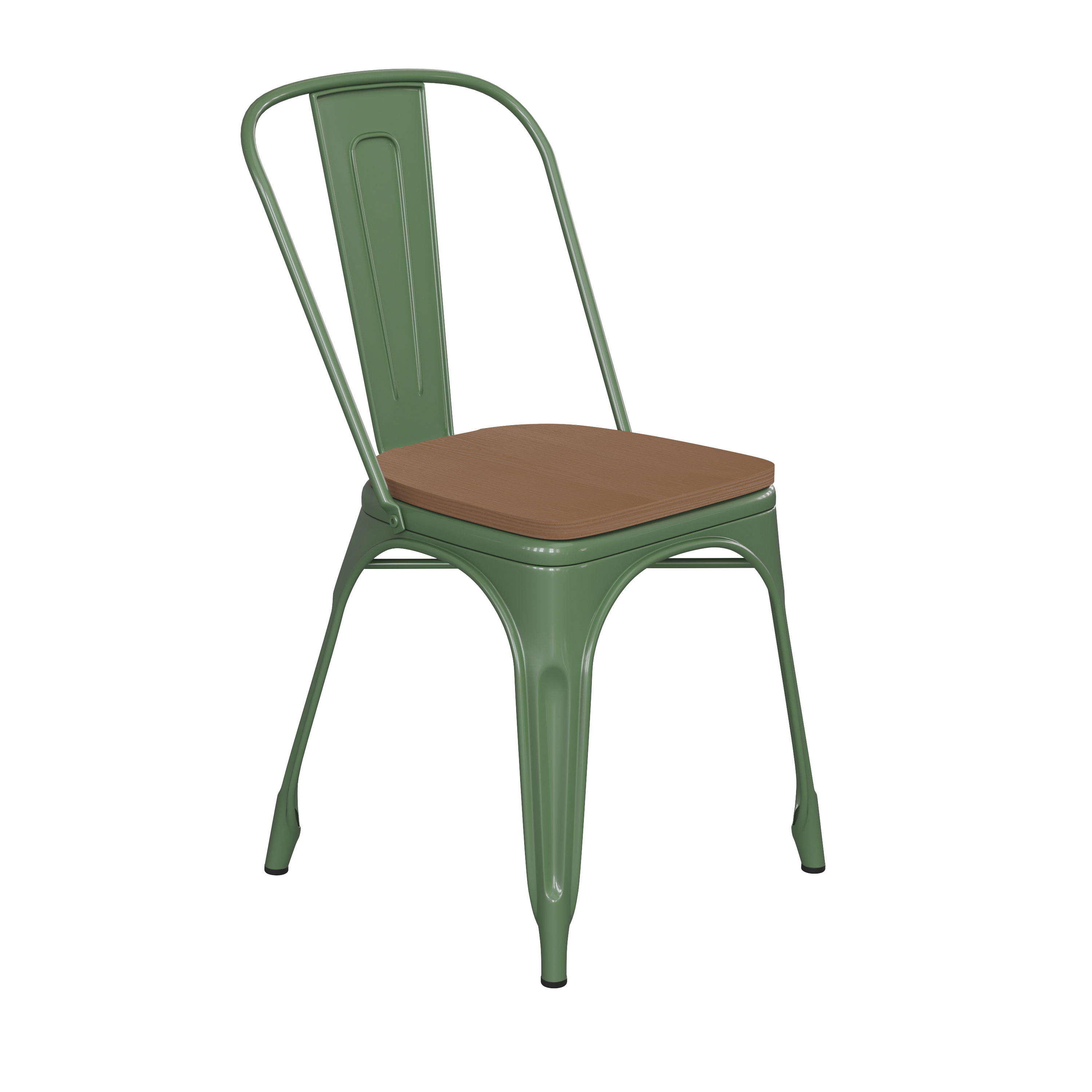 Flash Furniture CH-31230-GN-PL1T-GG Green Metal Indoor/Outdoor Stackable Chair with Teak Poly Resin Wood Seat