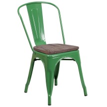 Flash Furniture CH-31230-GN-WD-GG Green Metal Stackable Chair with Wood Seat