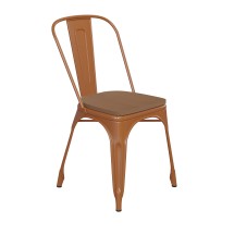 Flash Furniture CH-31230-OR-PL1T-GG Orange Metal Indoor/Outdoor Stackable Chair with Teak Poly Resin Wood Seat