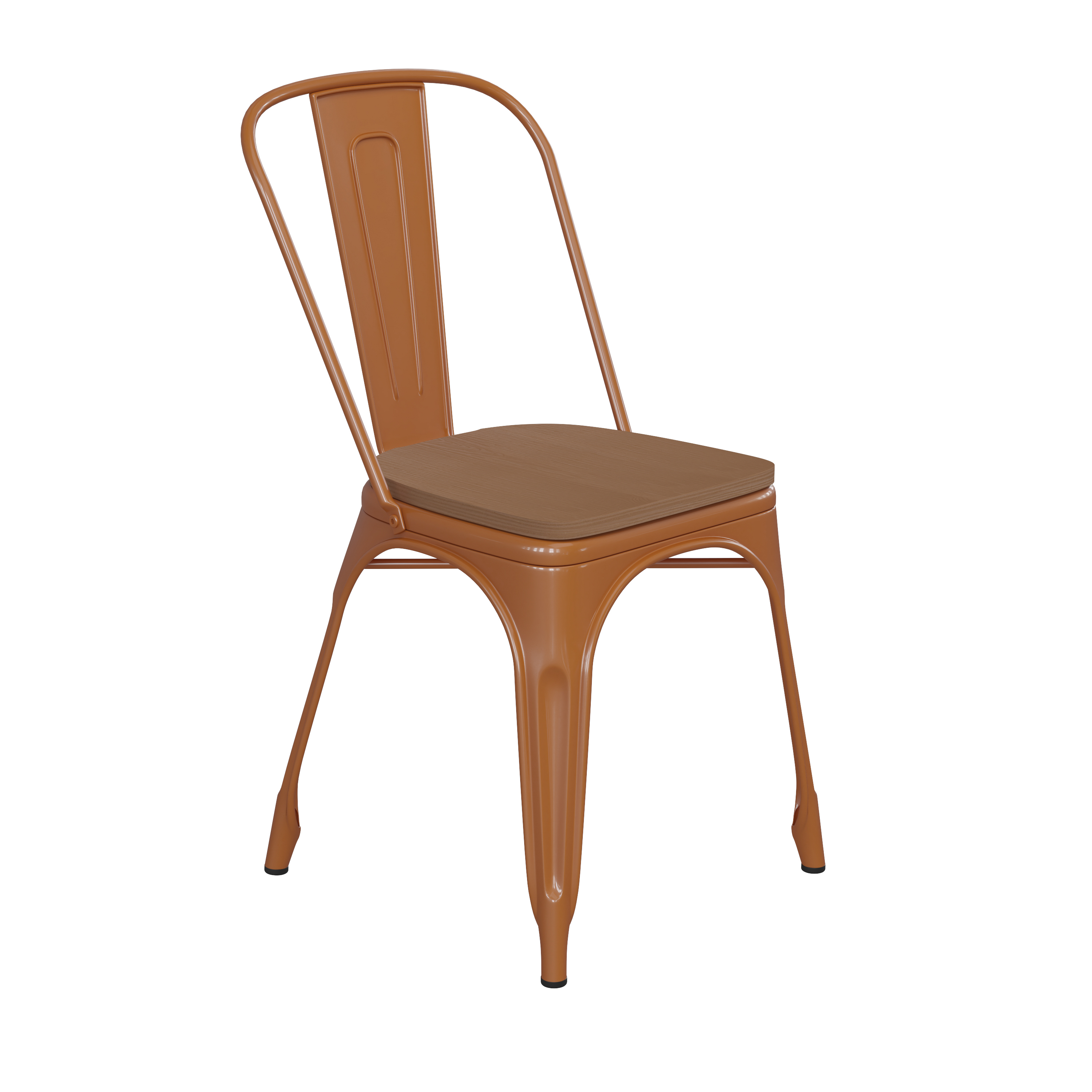 Flash Furniture CH-31230-OR-PL1T-GG Orange Metal Indoor/Outdoor Stackable Chair with Teak Poly Resin Wood Seat