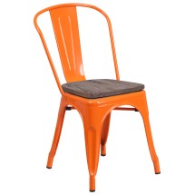 Flash Furniture CH-31230-OR-WD-GG Orange Metal Stackable Chair with Wood Seat