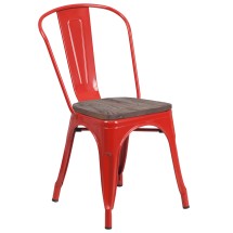 Flash Furniture CH-31230-RED-WD-GG Red Metal Stackable Chair with Wood Seat
