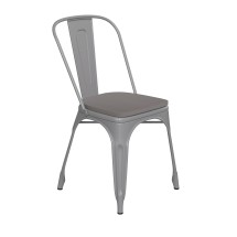 Flash Furniture CH-31230-SIL-PL1G-GG Silver Metal Indoor/Outdoor Stackable Chair with Gray Poly Resin Wood Seat
