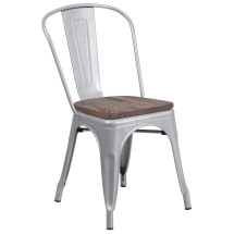 Flash Furniture CH-31230-SIL-WD-GG Silver Metal Stackable Chair with Wood Seat