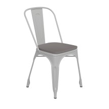 Flash Furniture CH-31230-WH-PL1G-GG White Metal Indoor/Outdoor Stackable Chair with Gray Poly Resin Wood Seat