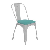 Flash Furniture CH-31230-WH-PL1M-GG White Metal Indoor/Outdoor Stackable Chair with Mint Green Poly Resin Wood Seat