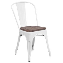 Flash Furniture CH-31230-WH-WD-GG White Metal Stackable Chair with Wood Seat