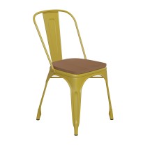 Flash Furniture CH-31230-YL-PL1T-GG Yellow Metal Indoor/Outdoor Stackable Chair with Teak Poly Resin Wood Seat