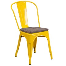 Flash Furniture CH-31230-YL-WD-GG Yellow Metal Stackable Chair with Wood Seat