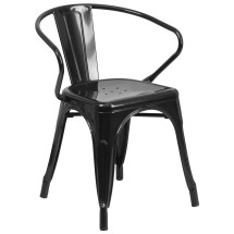 Flash Furniture CH-31270-BK-GG Black Metal Indoor/Outdoor Chair with Arms