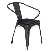 Flash Furniture CH-31270-BK-PL1B-GG Black Metal Indoor/Outdoor Chair with Arms with Black Poly Resin Wood Seat