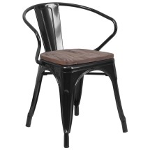 Flash Furniture CH-31270-BK-WD-GG Black Metal Chair with Wood Seat and Arms