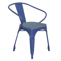 Flash Furniture CH-31270-BL-PL1C-GG Blue Metal Indoor/Outdoor Chair with Arms with Teal-Blue Poly Resin Wood Seat
