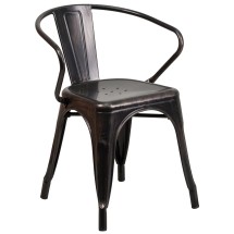 Flash Furniture CH-31270-BQ-GG Black-Antique Gold Metal Indoor/Outdoor Chair with Arms