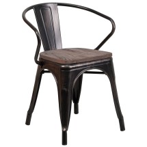 Flash Furniture CH-31270-BQ-WD-GG Black-Antique Gold Metal Chair with Wood Seat and Arms