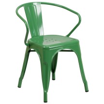 Flash Furniture CH-31270-GN-GG Green Metal Indoor/Outdoor Chair with Arms