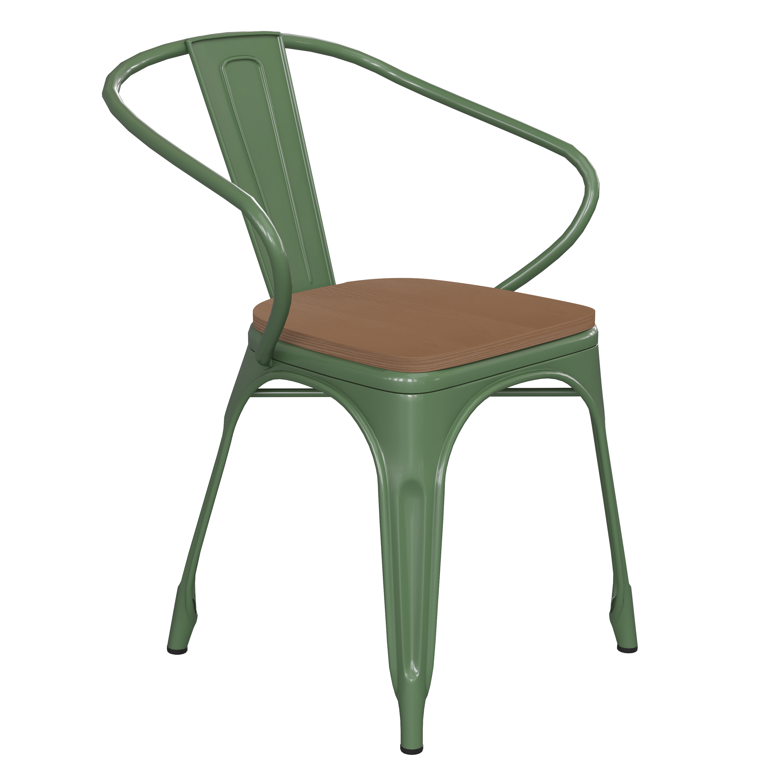 Flash Furniture CH-31270-GN-PL1T-GG Green Metal Indoor/Outdoor Chair with Arms with Teak Poly Resin Wood Seat