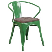Flash Furniture CH-31270-GN-WD-GG Green Metal Chair with Wood Seat and Arms