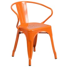 Flash Furniture CH-31270-OR-GG Orange Metal Indoor/Outdoor Chair with Arms