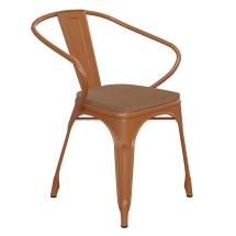 Flash Furniture CH-31270-OR-PL1T-GG Orange Metal Indoor/Outdoor Chair with Arms with Teak Poly Resin Wood Seat