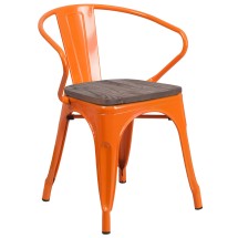 Flash Furniture CH-31270-OR-WD-GG Orange Metal Chair with Wood Seat and Arms