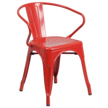 Flash Furniture CH-31270-RED-GG Red Metal Indoor/Outdoor Chair with Arms