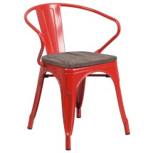 Flash Furniture CH-31270-RED-WD-GG Red Metal Chair with Wood Seat and Arms