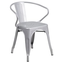 Flash Furniture CH-31270-SIL-GG Silver Metal Indoor/Outdoor Chair with Arms
